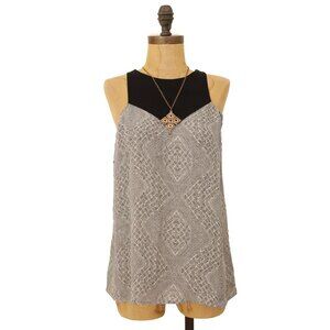 A.L.C. Semi Sheer Silk Blouse M Sleeveless Floral Geo Black White Top NWT B11